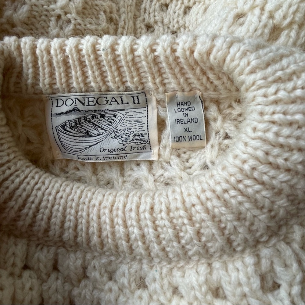 Donegal II handloomed Ireland-made wool fisherman sweater size XL